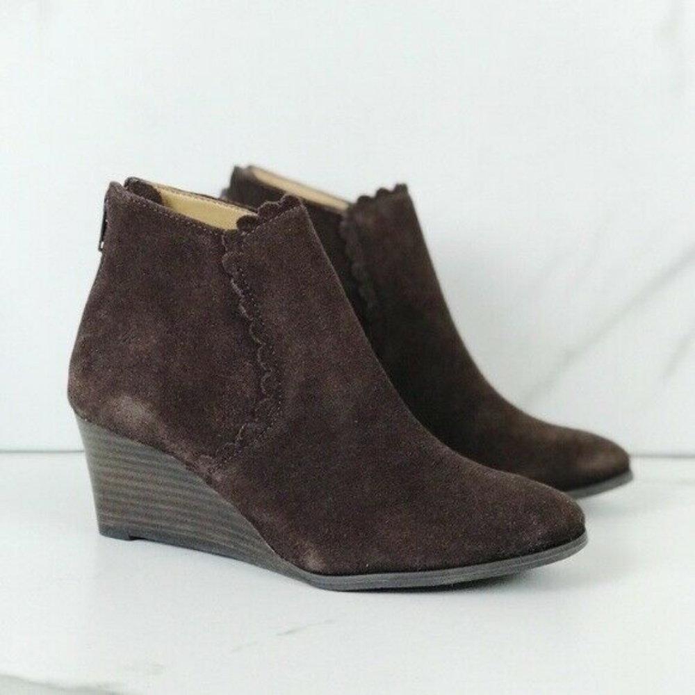 Jack Rodgers Brown Scalloped Wedge Booties 5.5